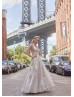 V Neck Beaded Ivory Lace Tulle Airy Wedding Dress